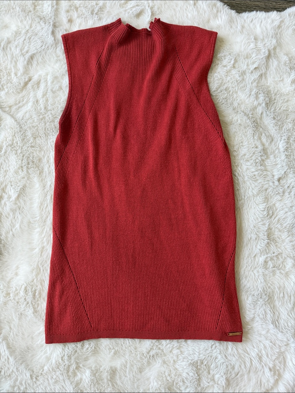 Tahari Ribbed Mock Neck Sweater Dress in burnt orange